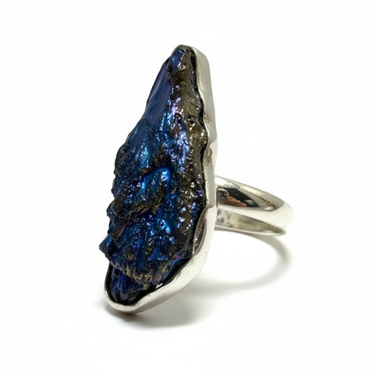 Kyanite Aura Feathers Ring in Silver