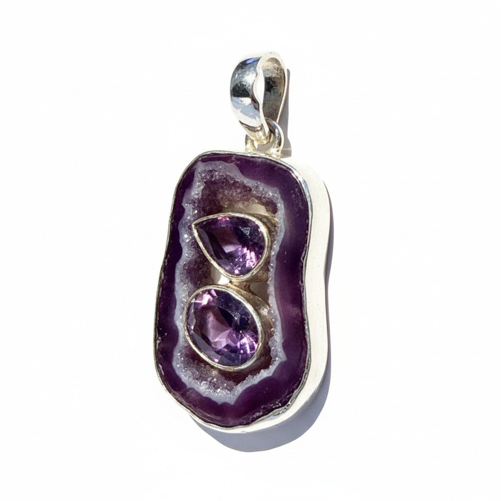 Amethyst and Purple Agate Slice Pendant