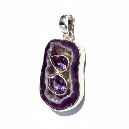 Amethyst and Purple Agate Slice Pendant