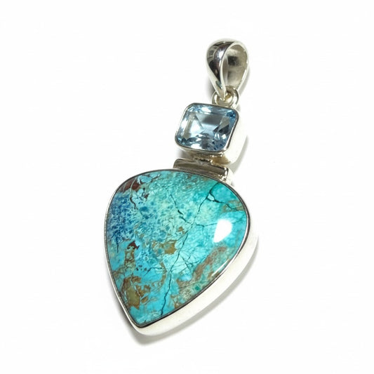 Shattakite And Blue Topaz Pendant in Silver