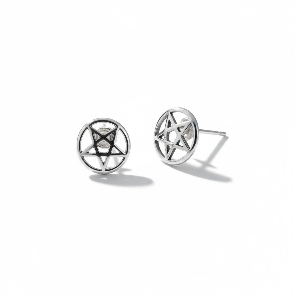Pentagram Silver Stud Earrings