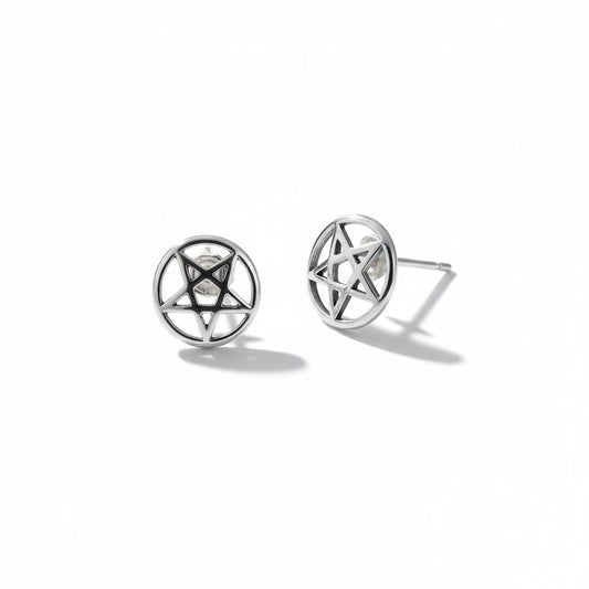 Pentagram Silver Stud Earrings