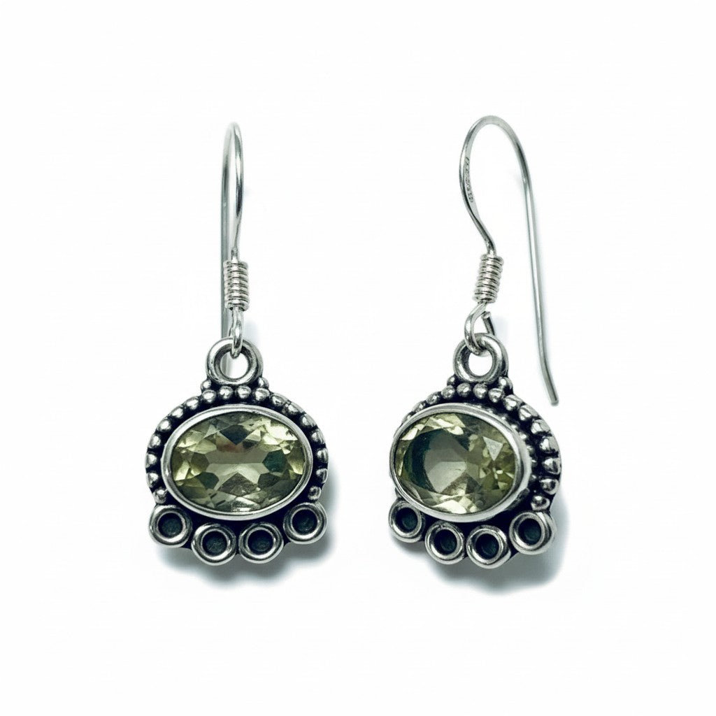 Lemon Quartz Silver Oval Earrings