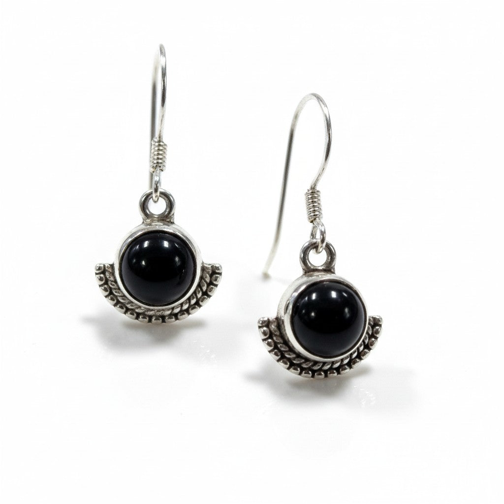 Black Obsidian Tibetan Silver Earring