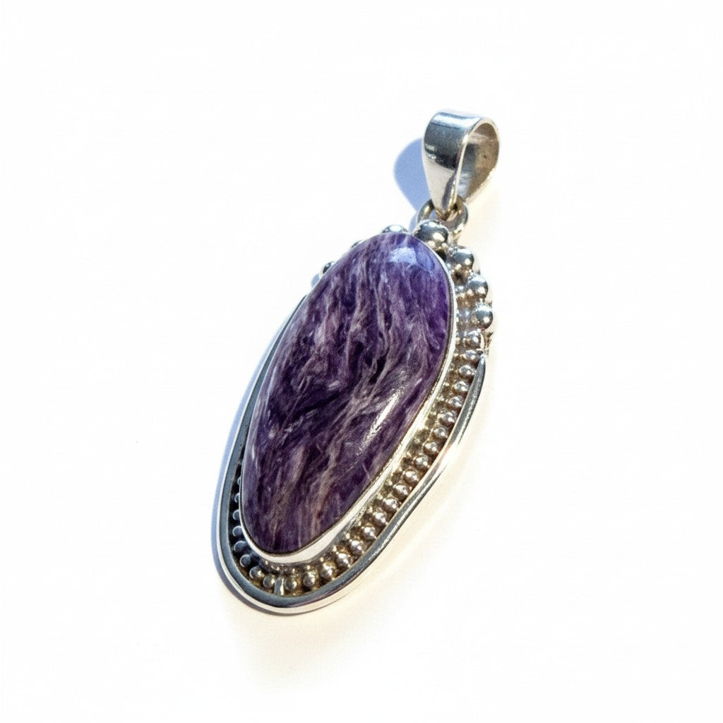 Charoite Filagree Pendant in Silver
