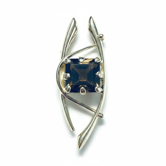 Smoky Quartz Aztec Eye Pendant Silver