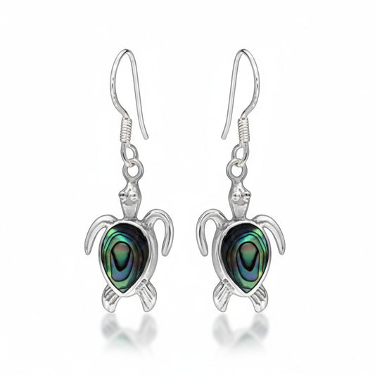 Paua Shell Turtle Earrings in Silver