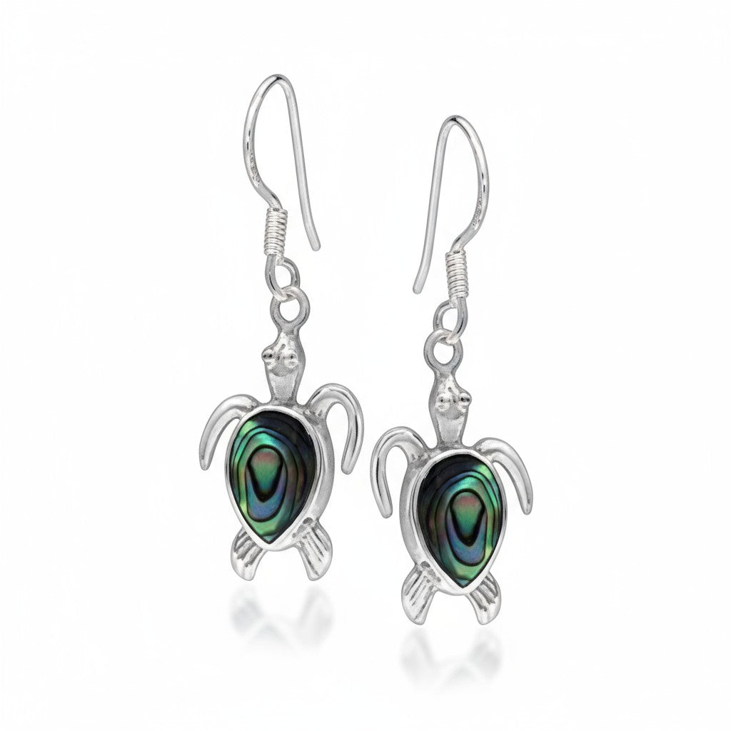 Paua Shell Turtle Earrings in Silver