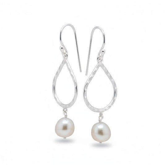 Freshwater Pearl drop with teardrop beaten Earrings