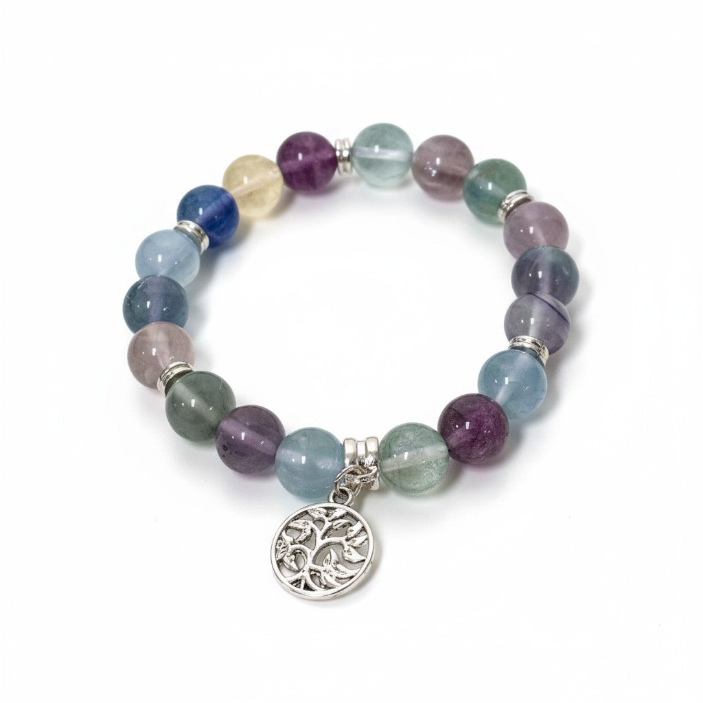 Tree Of Life Rainbow Fluorite Crystal Bracelet - Gift Boxed