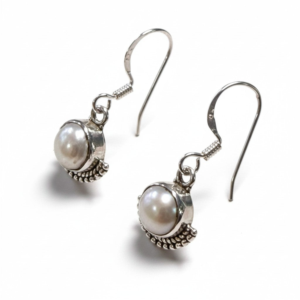 Pearl Bali Sun Goddess Silver Earrings