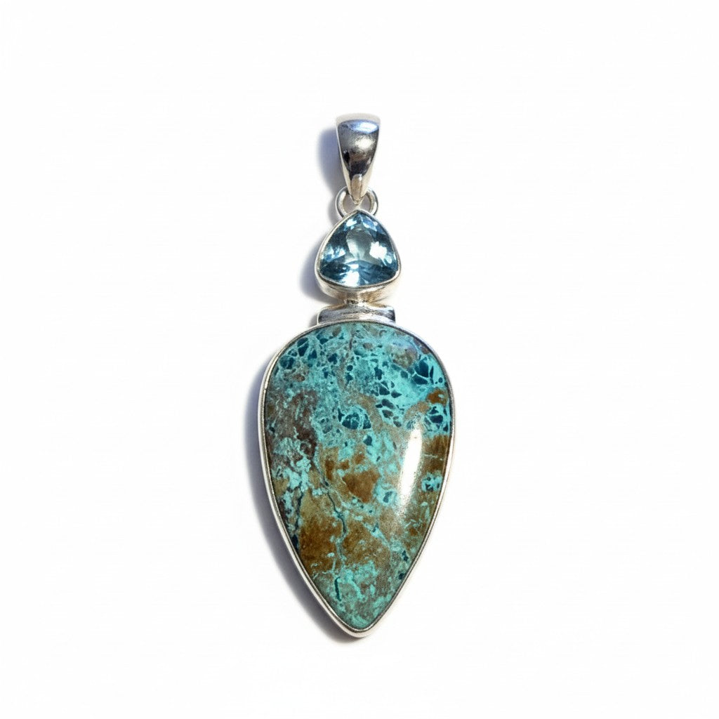 Shattuckite and Blue Topaz Pendant in Silver