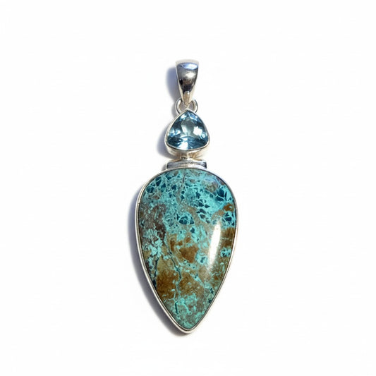 Shattuckite and Blue Topaz Pendant in Silver