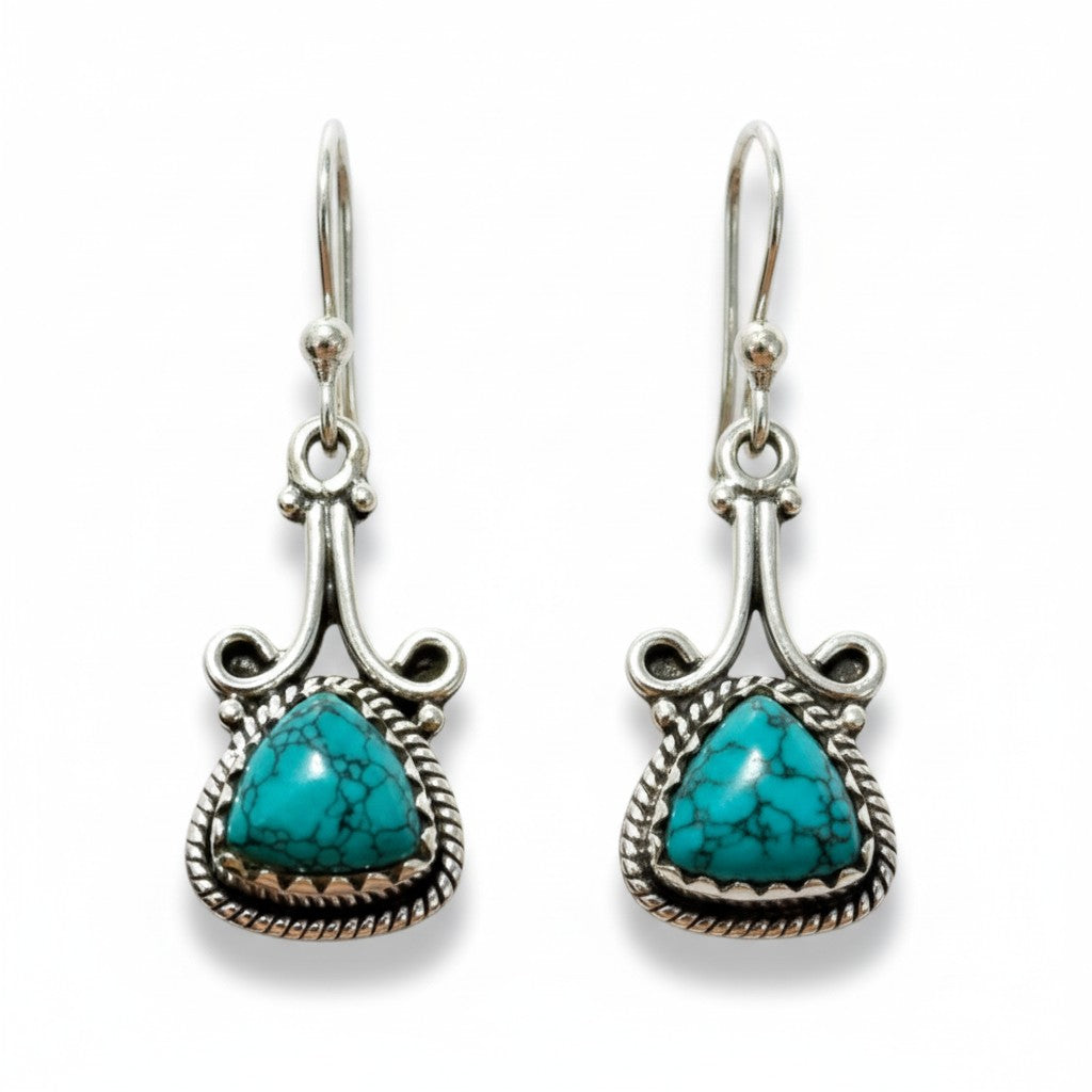 Turquoise Filagree Triangle Earrings in Sterling Silver