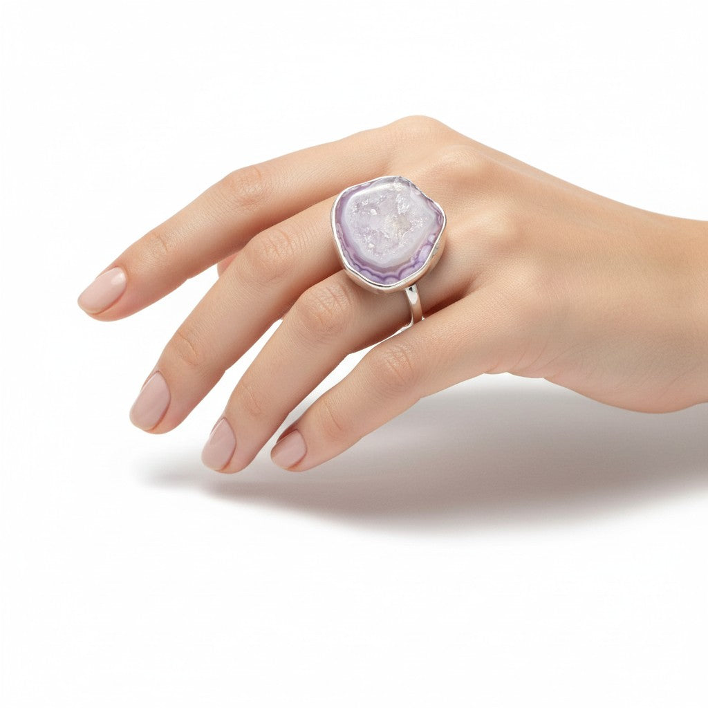 Agate Slice Ring Adjustable in Silver