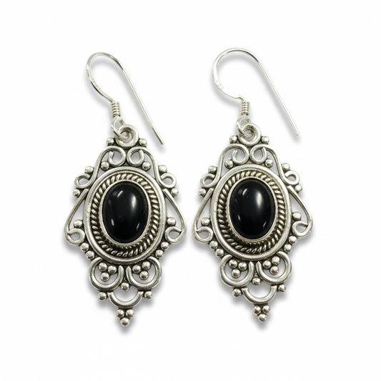 Black Obsidian Isis Silver Earrings
