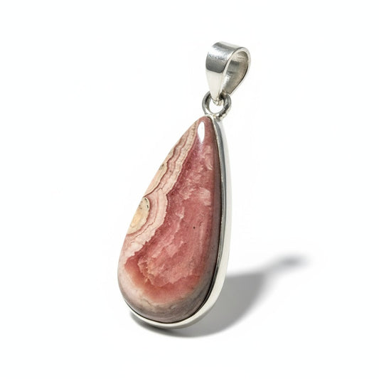 Rhodochrosite Teardrop Silver Pendant