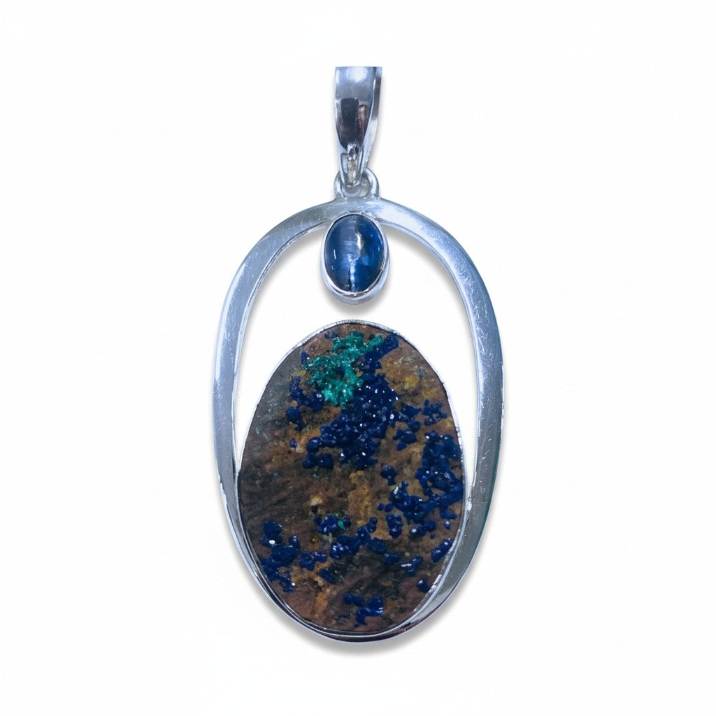 Azurite Malachite Rough Pendant in Silver