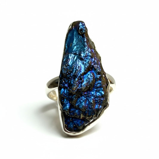 Kyanite Aura Feathers Ring in Silver