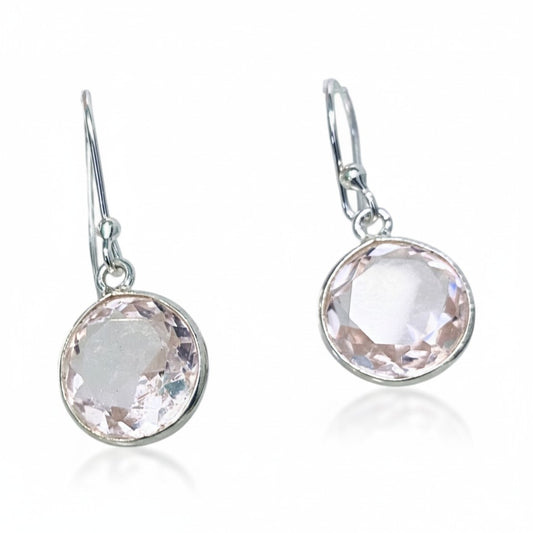 Rose Quartz Faceted Round Silver Earrings