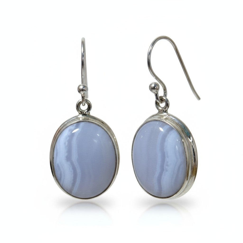 Blue Lace Agate Oval Earrings