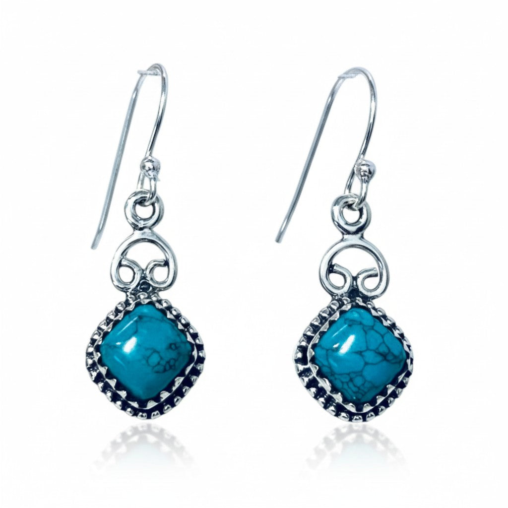 Turquoise Blue Howlite Silver Earrings