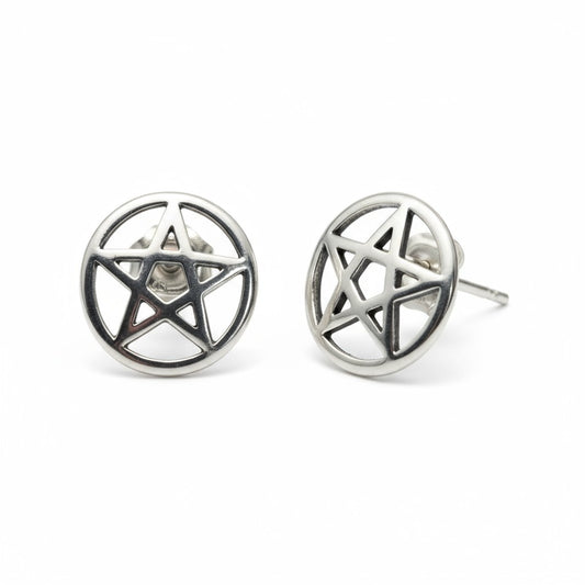 Pentagram Silver Stud Earrings