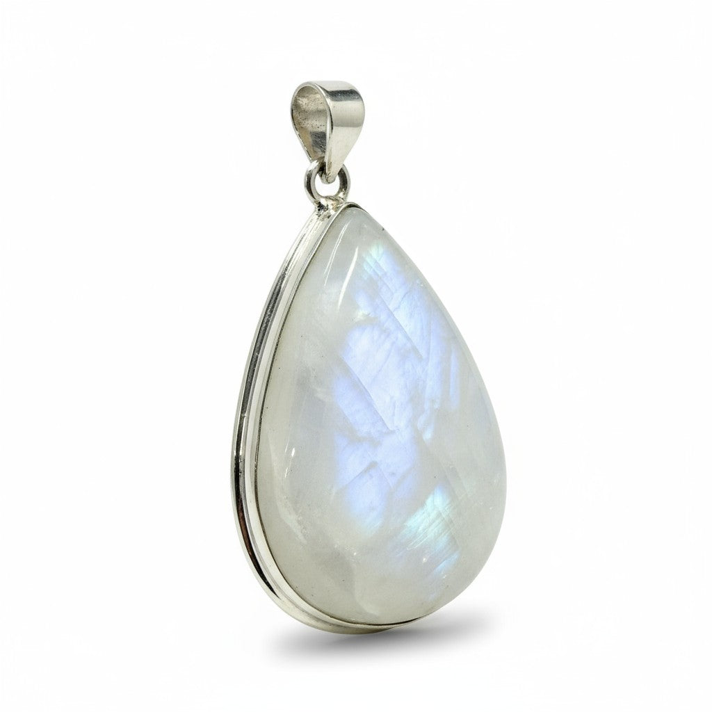 Rainbow Moonstone Oval Silver Pendant