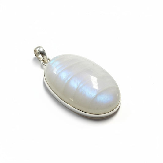 Rainbow Moonstone Oval Silver Pendant