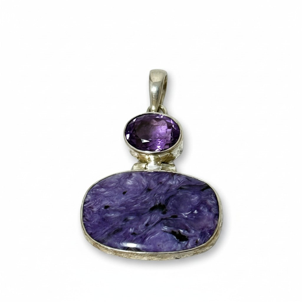 Charoite and Amethyst Multi Cabochon Pendant