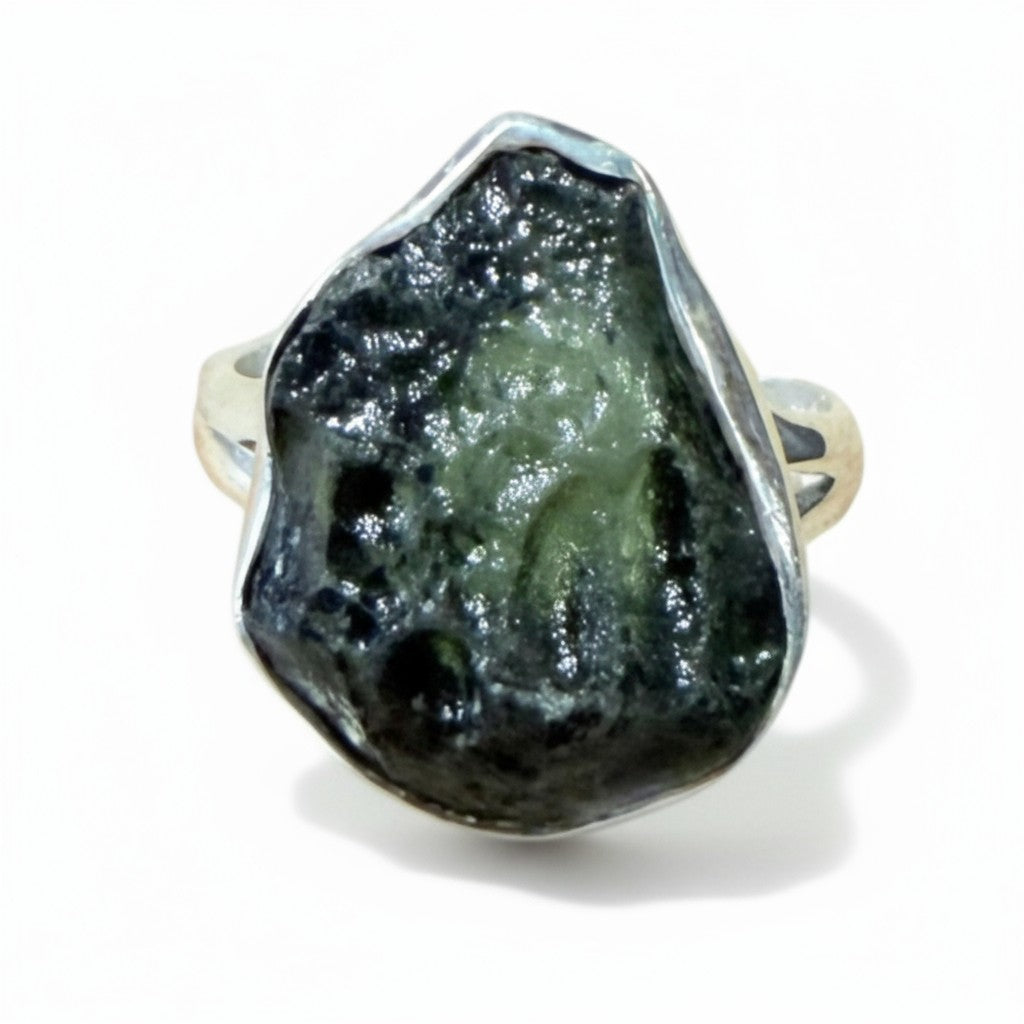 Moldavite Ring in Silver