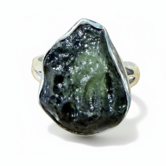 Moldavite Ring in Silver
