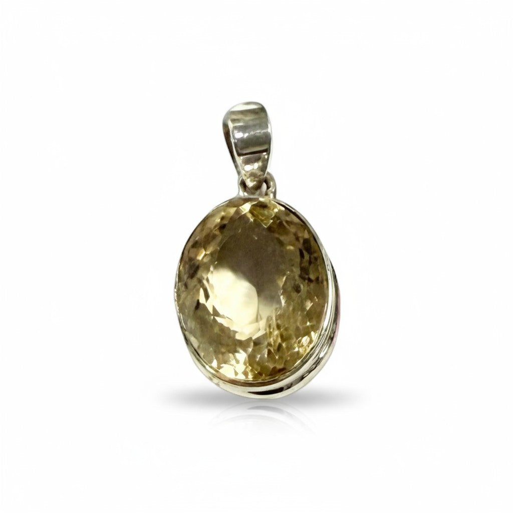 Citrine Oval Faceted Silver Pendant