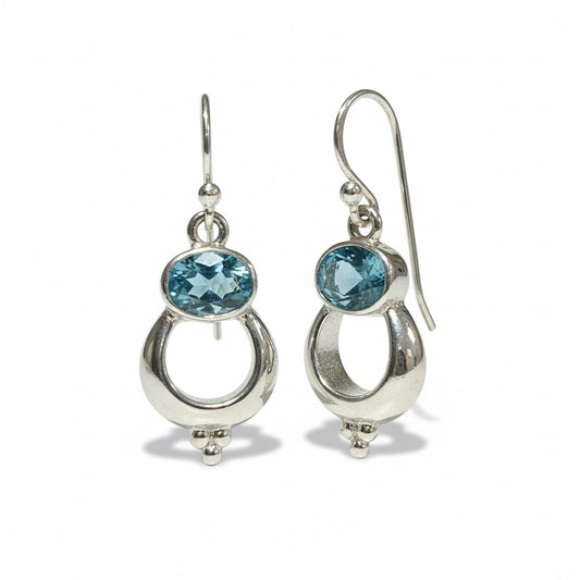 Open Circle Blue Topaz Crystal Earrings
