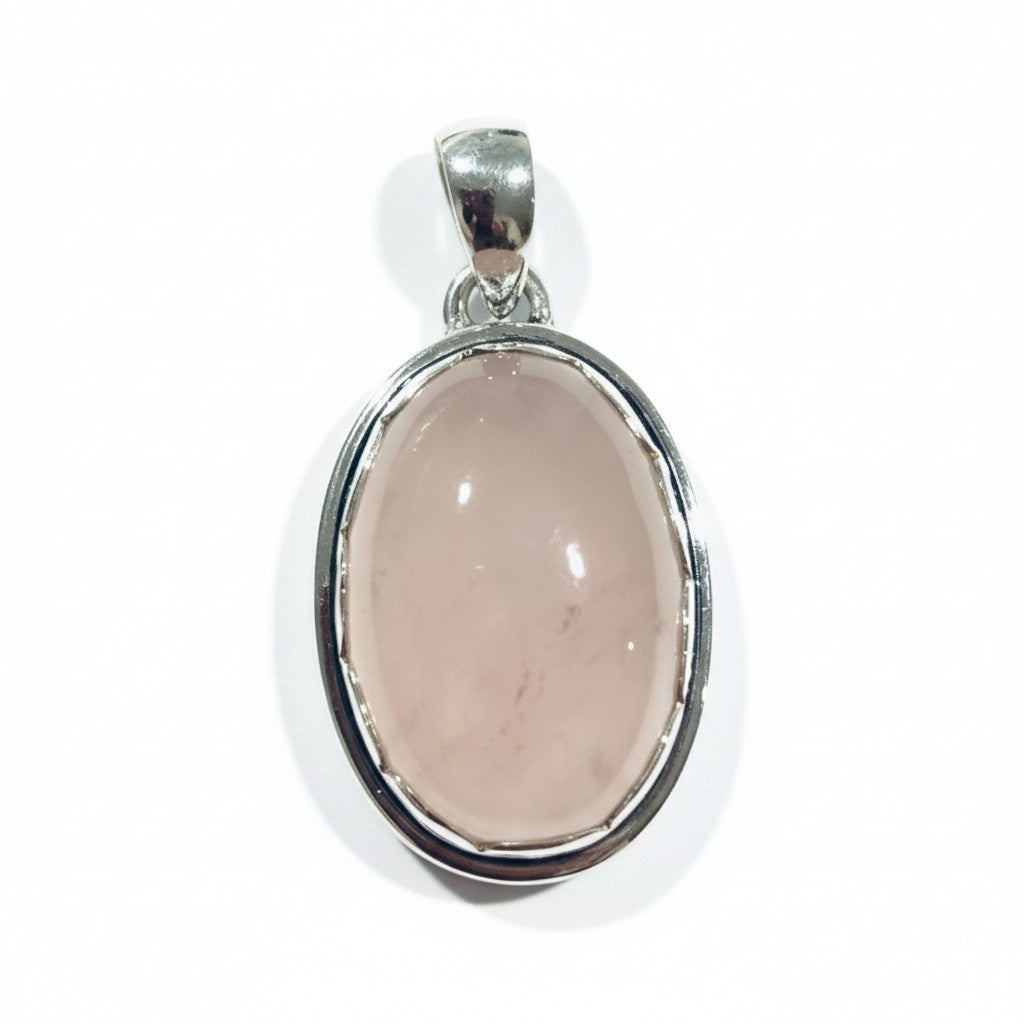 Rose Quartz Oval Pendant in 925 Silver