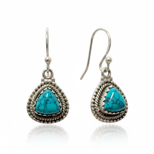 Turquoise Filagree Triangle Earrings in Sterling Silver