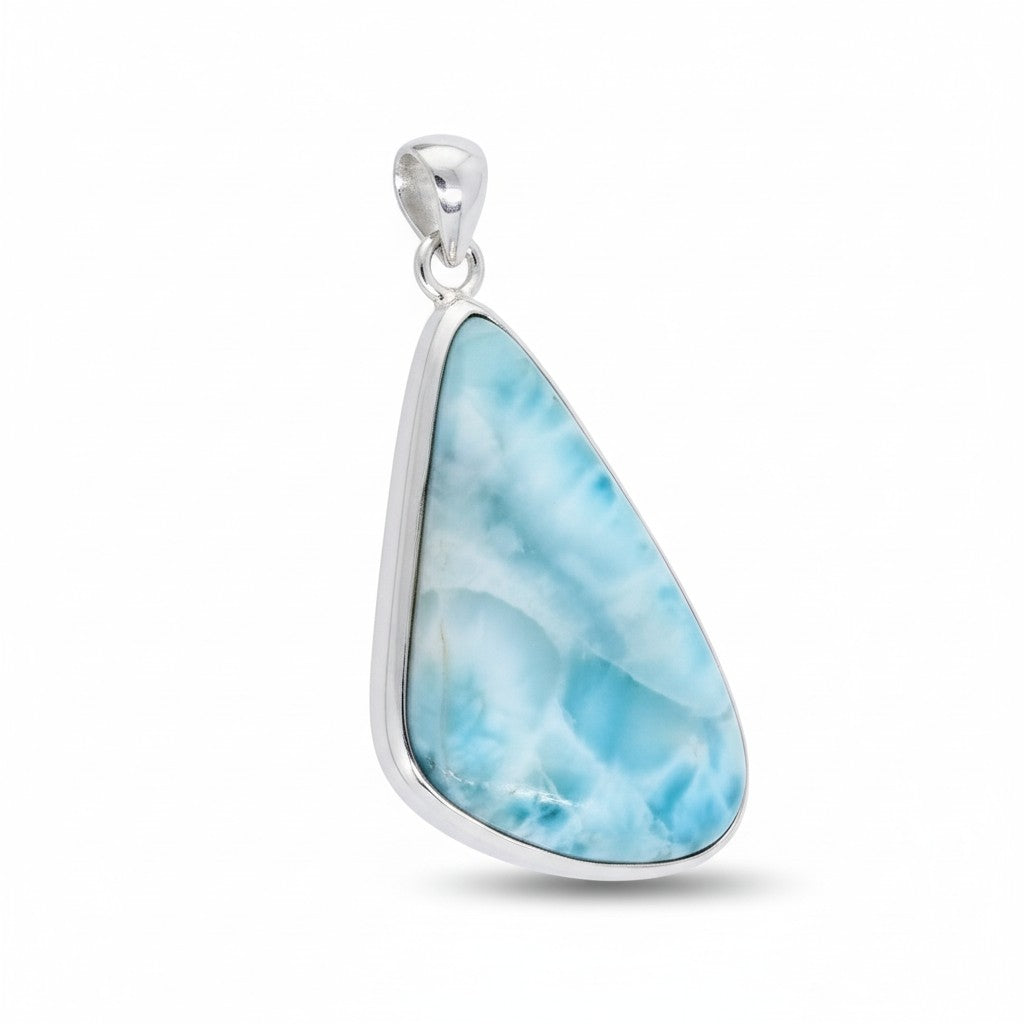 Larimar Unique Shaped Crystal Silver Pendant