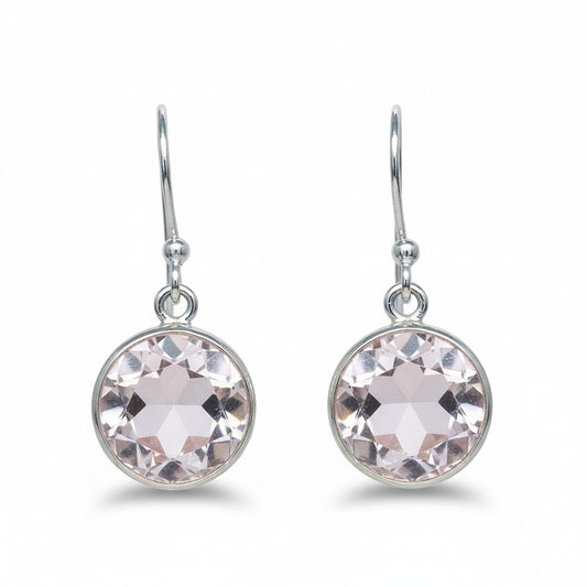 Rose Quartz Faceted Round Silver Earrings