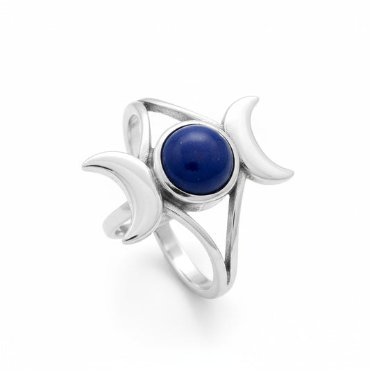 Lapis Lazuli Triple Goddess Ring in Silver