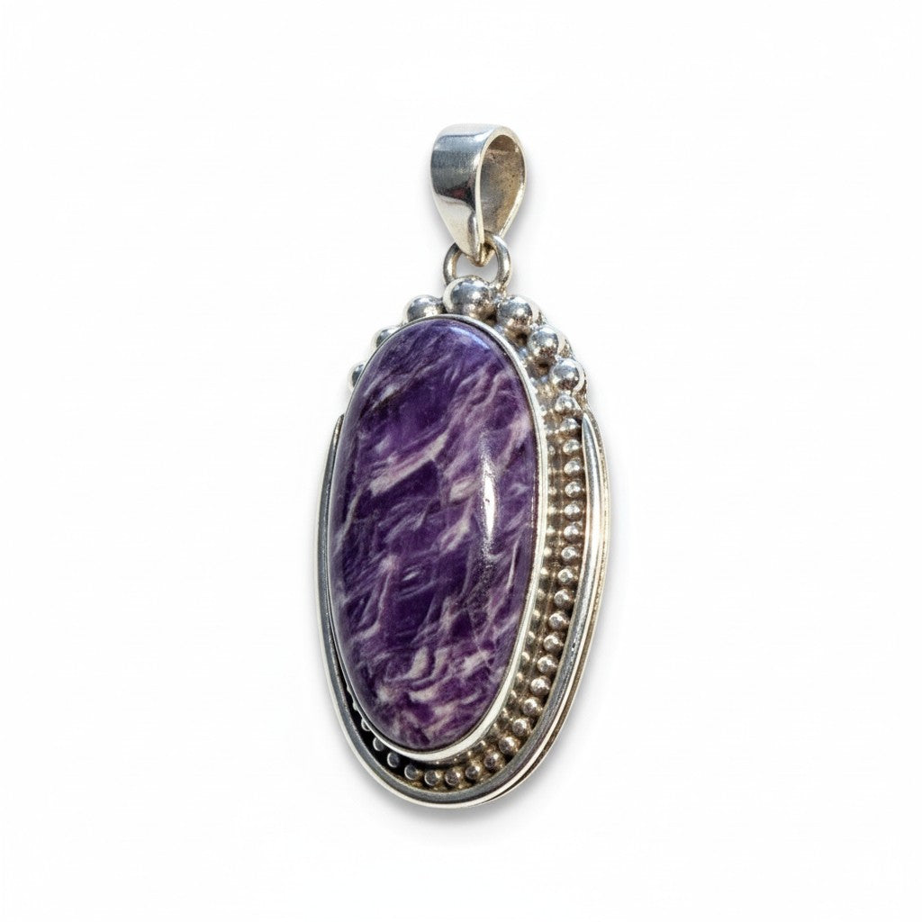 Charoite Filagree Pendant in Silver