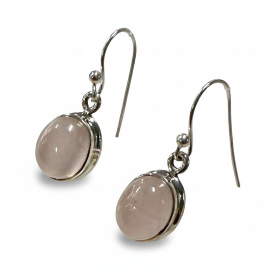 Rose Quartz Oval Earrings in Silver