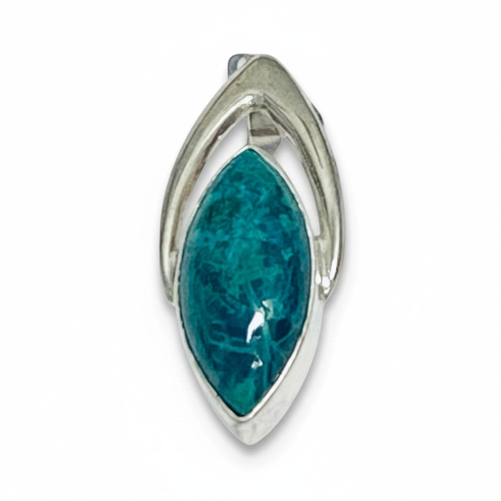 Chrysocolla Diamond Shape Pendant Silver