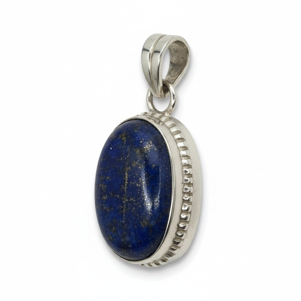 Lapis Lazuli Oval Crystal Silver Pendant
