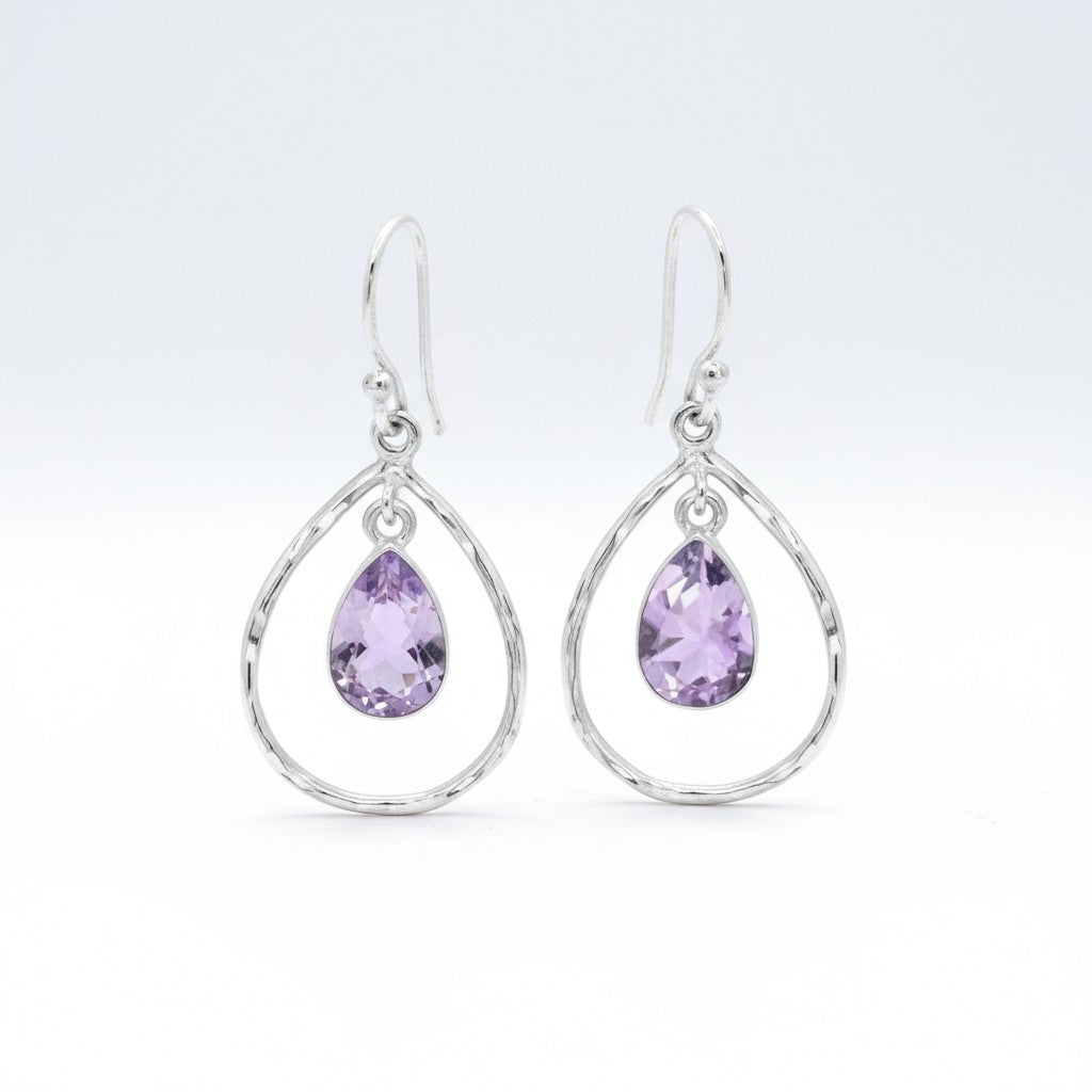 Amethyst Stone in Silver Pear Earring