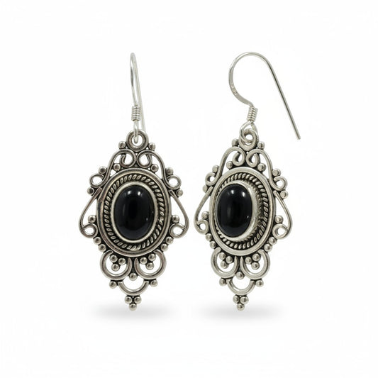 Black Obsidian Isis Silver Earrings