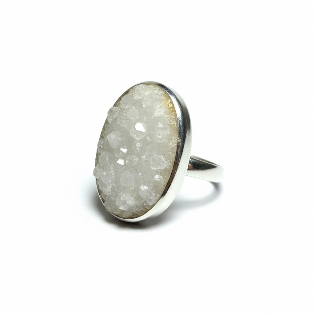 Anandalite Quartz Cluster Oval Pendant in Silver