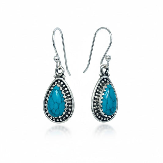 Turquoise Blue Howlite Silver Earrings