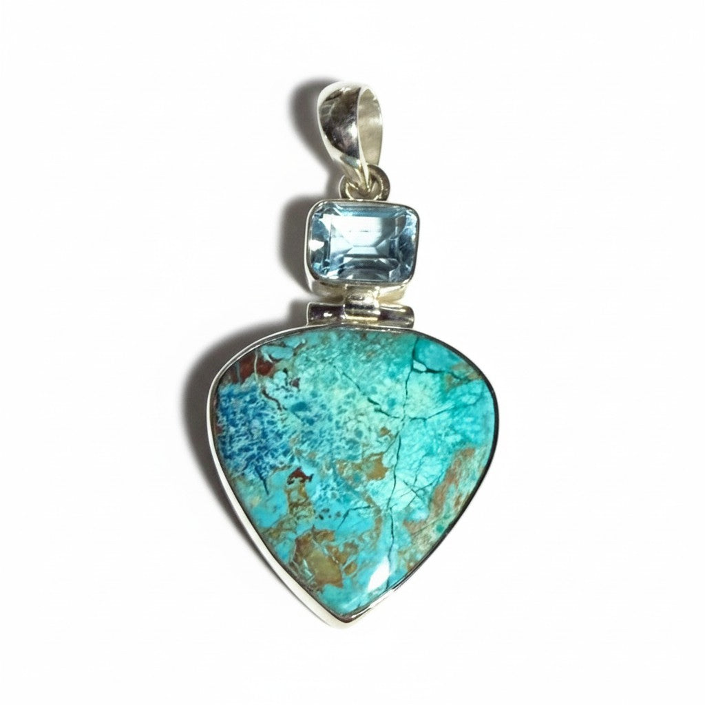 Shattakite And Blue Topaz Pendant in Silver