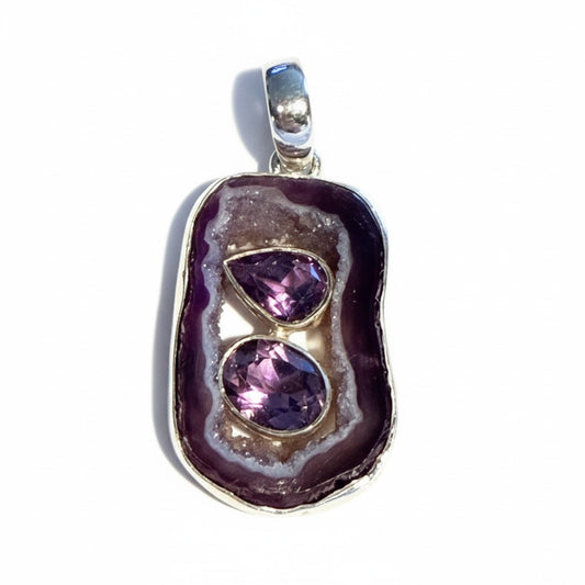 Amethyst and Purple Agate Slice Pendant