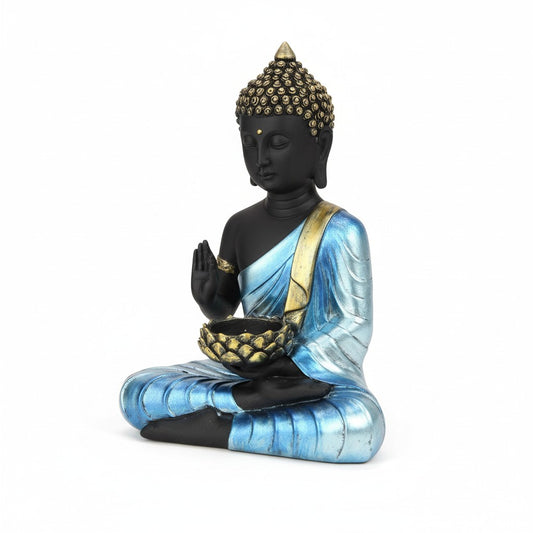 Blue Buddha with Tealight Holder in Blue Finish